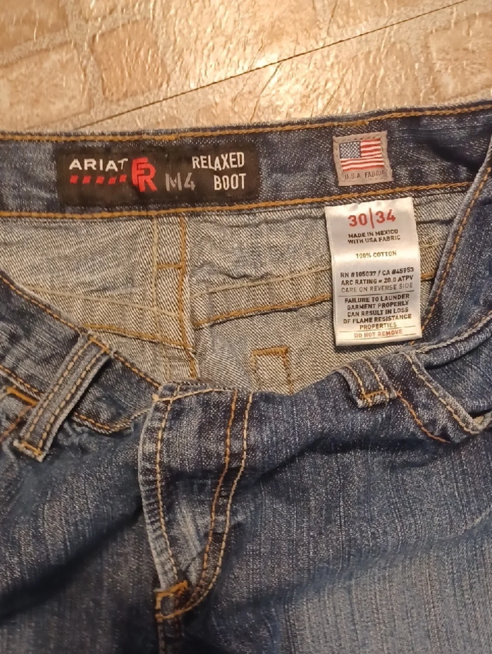 Ariat Medium Blue Straight-Leg Jeans with Distressed Knee 30x34
